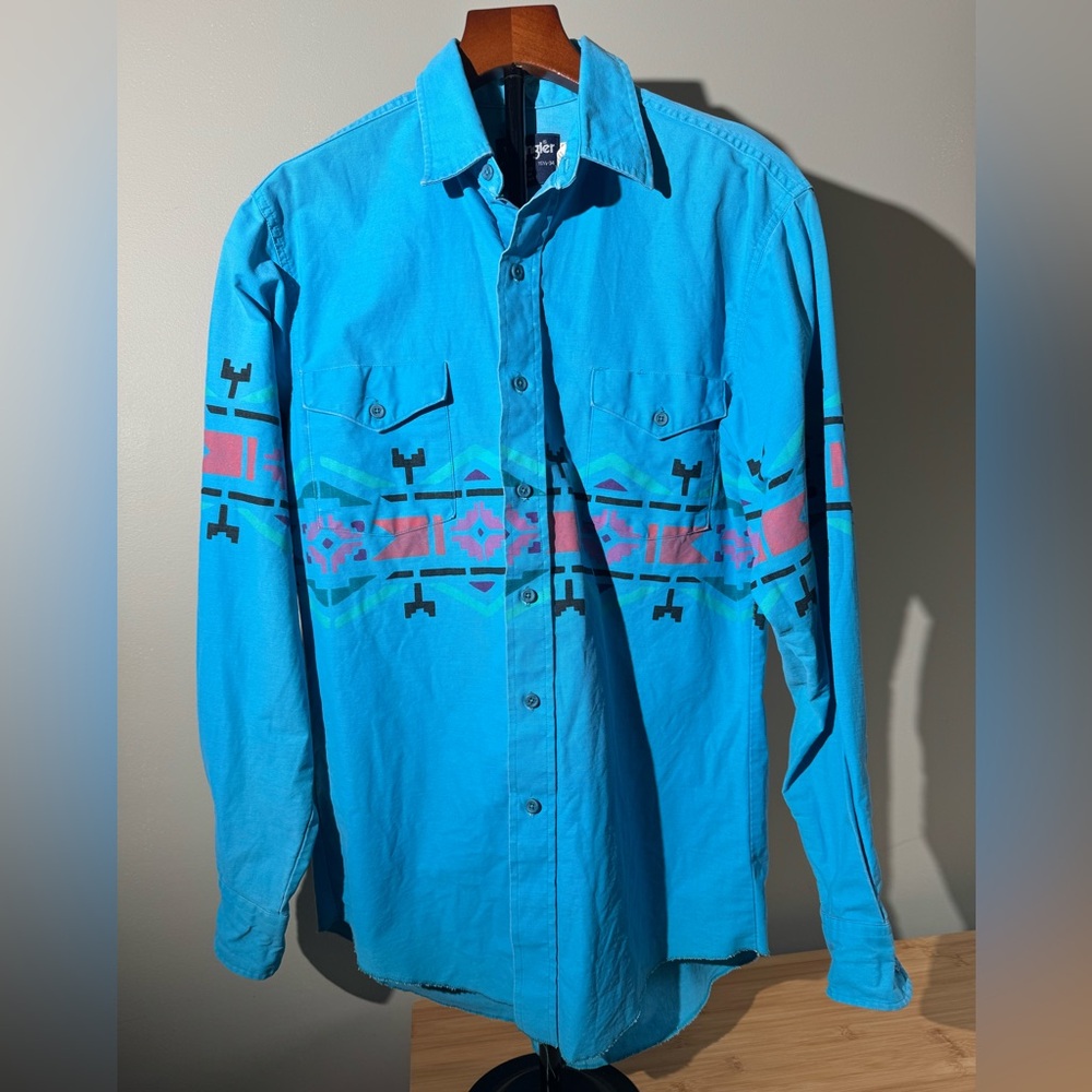 Wrangler Vintage Brushpopper Turquoise Button-Up Shirt